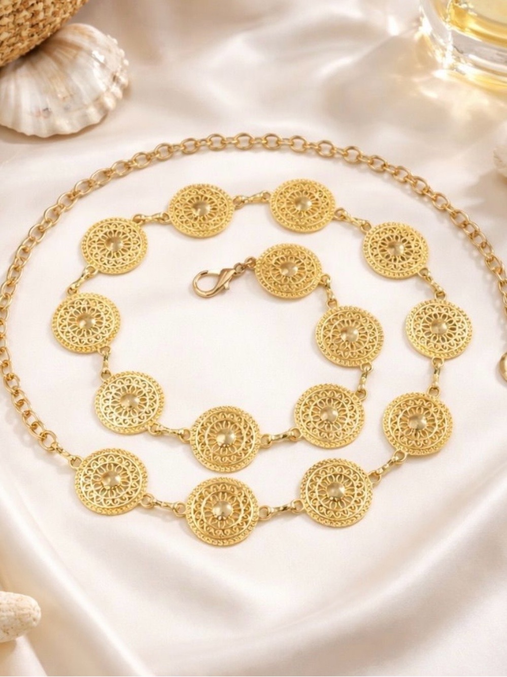 New! Elan Gold Filigree Medallion Chain Belt